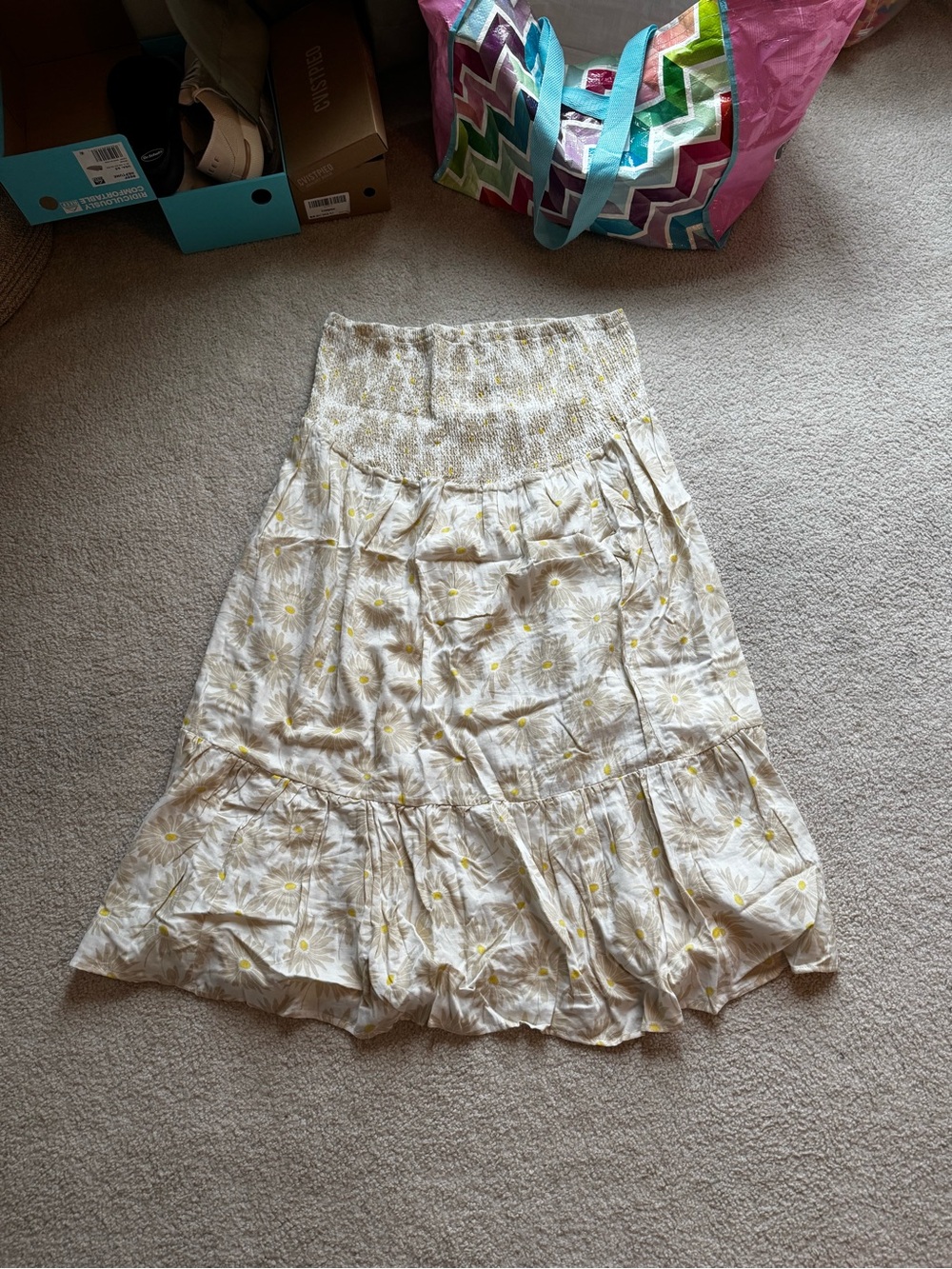 TORRID - Cream Midi Skirt with Yellow Floral Print - SIZE: 4
